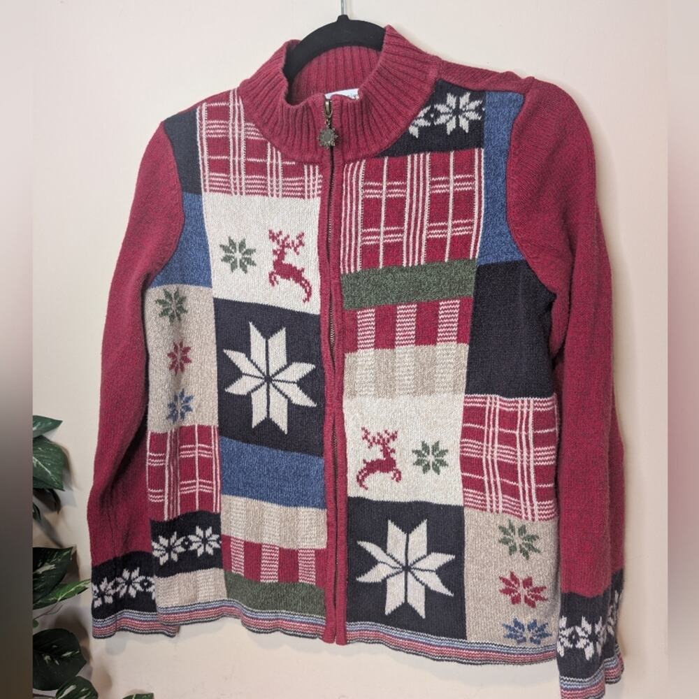 Christopher & Banks Classic Christmas Nordic Zip Sweater Women’s Medium
